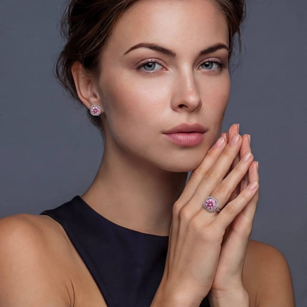 Blush Halo Moissanite Stud Earrings VAHN