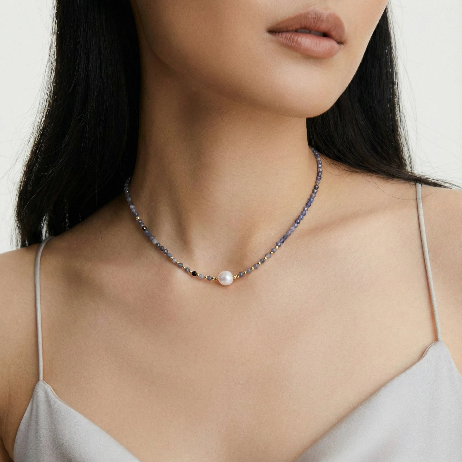 Iolite Pearl Beaded Vermeil Necklace