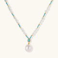 Aqua Bloom Edison pearl statement necklace in 925 sterling silver with turquoise and pave zircon pendant