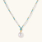 Aqua Bloom Edison pearl statement necklace in 925 sterling silver with turquoise and pave zircon pendant