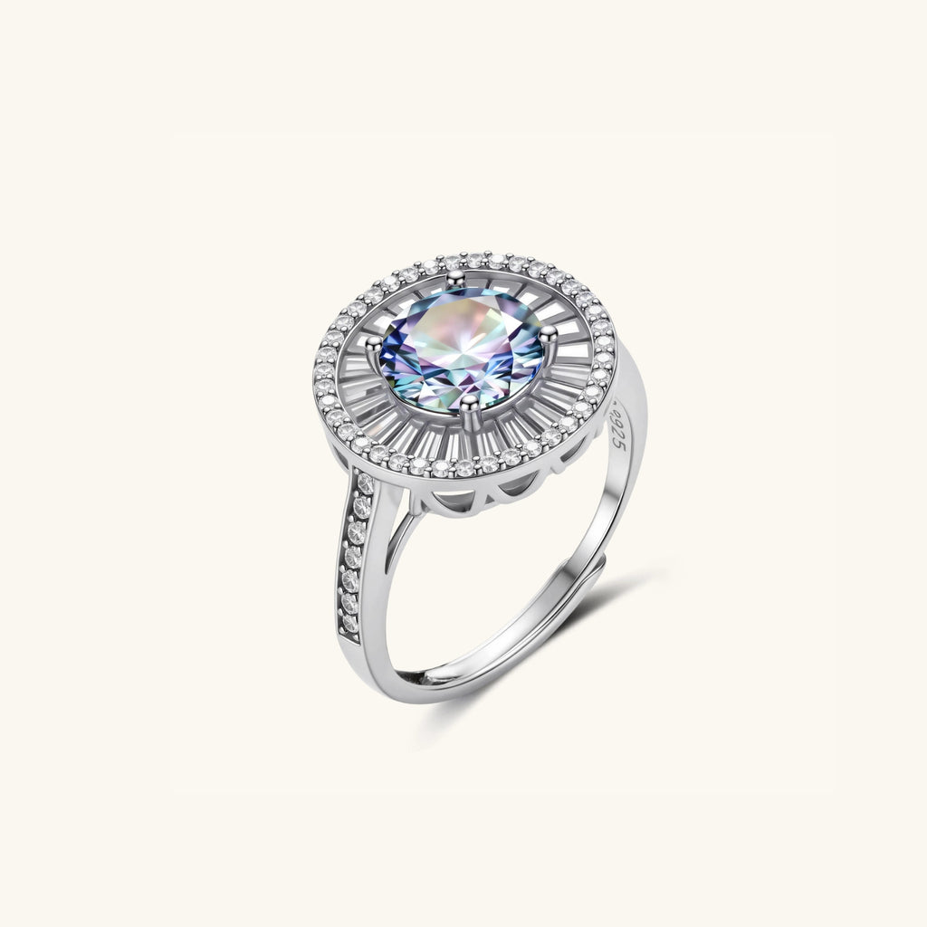 Side view of Art Deco moissanite ring with pave band in 925 sterling silver