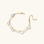 Gold vermeil pearl bracelet on double 18K vermeil chains with baroque pearls, front view | VAHN Jewels