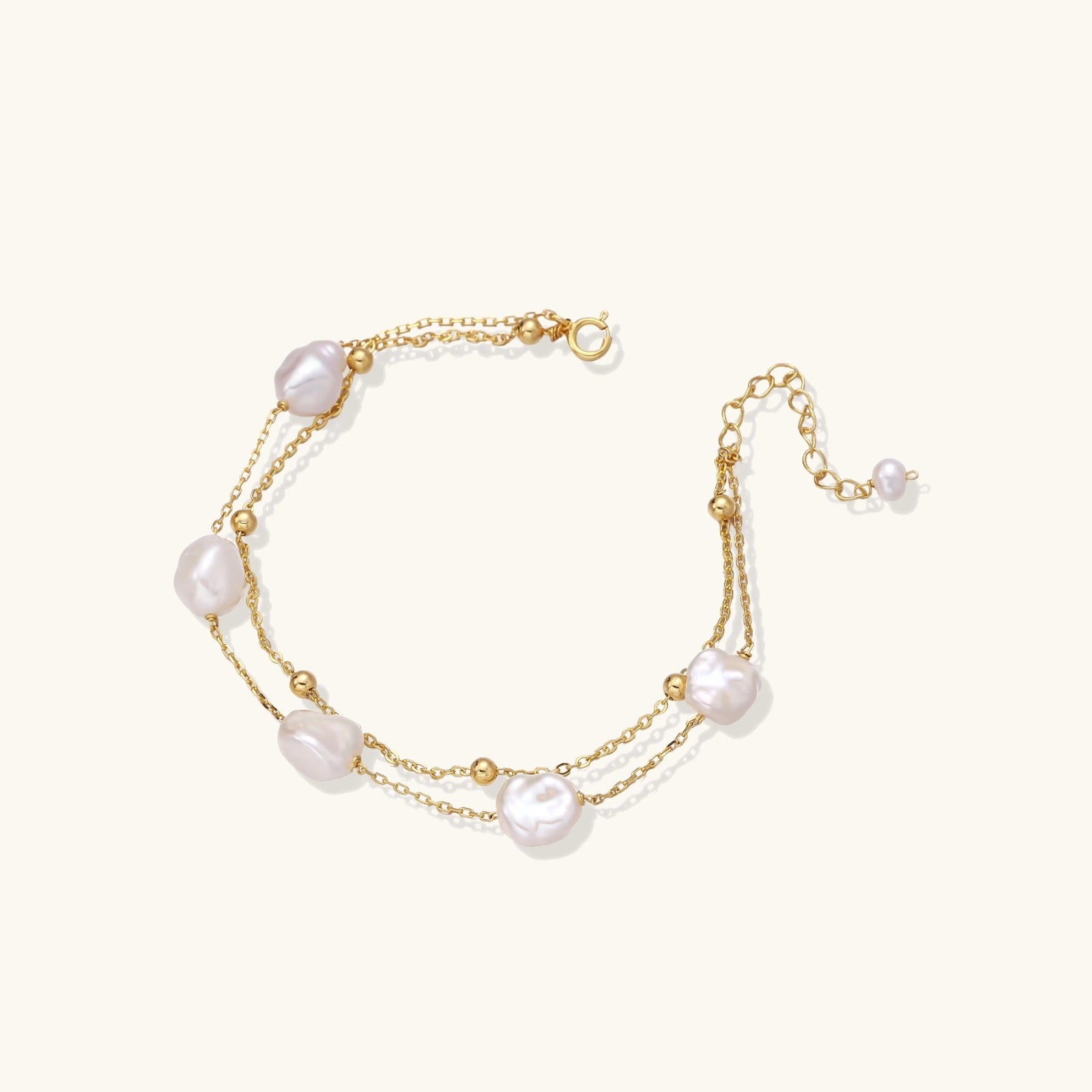 Baroque pearl double chain vermeil bracelet in 18K gold vermeil with freshwater baroque pearls