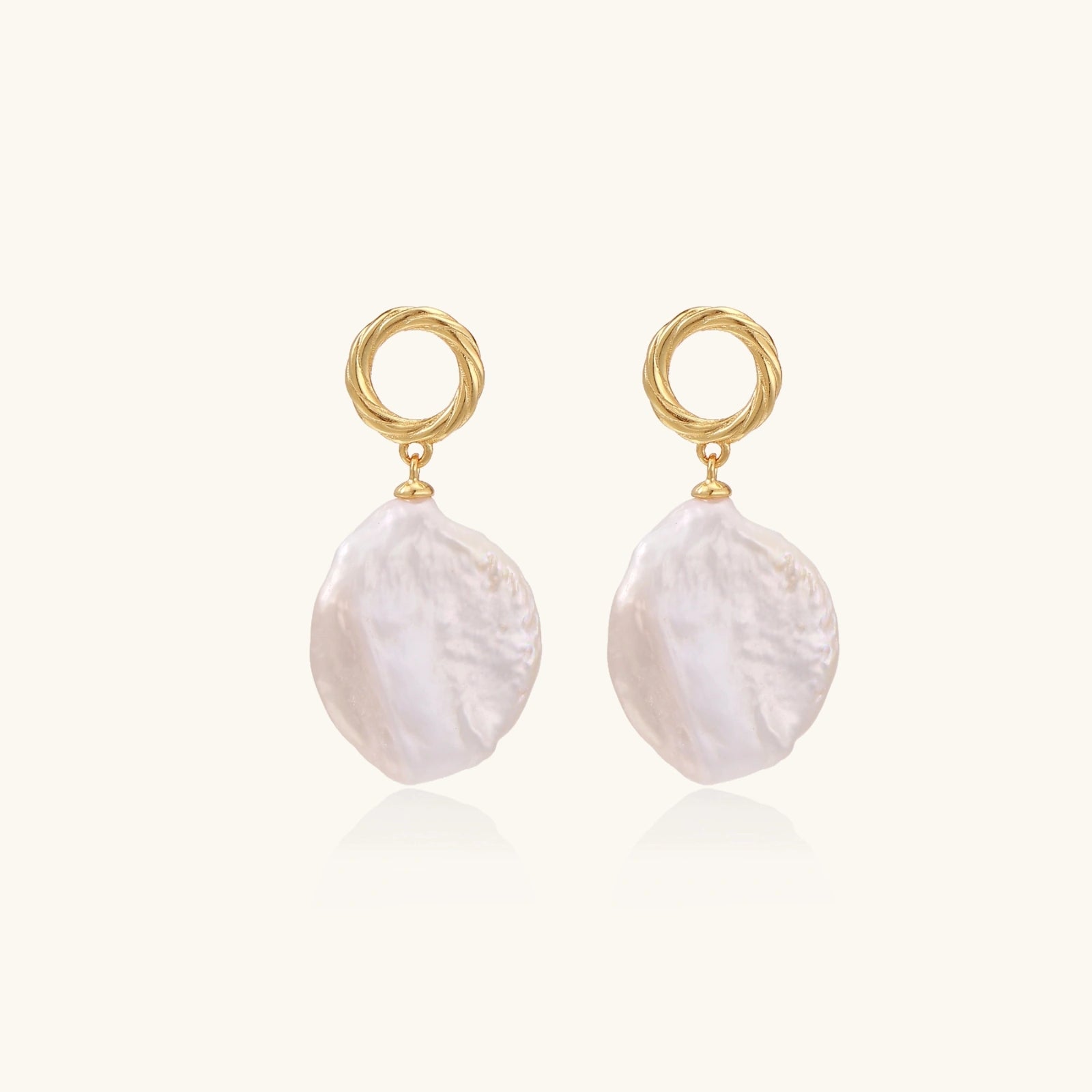 Baroque pearl drop earrings with twisted 18K gold vermeil loop and flat baroque freshwater pearl drop by VAHN Jewels