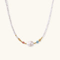 Baroque pearl garden necklace with freshwater pearl beads, green and blush gemstone accents and 18K gold vermeil by VAHN Jewels