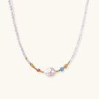 Baroque pearl garden necklace with freshwater pearl beads, green and blush gemstone accents and 18K gold vermeil by VAHN Jewels