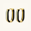 Black enamel gold hoop earrings in 14K gold-plated 925 sterling silver with glossy black contrast band by VAHN Jewels