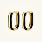 Black enamel gold hoop earrings in 14K gold-plated 925 sterling silver with glossy black contrast band by VAHN Jewels