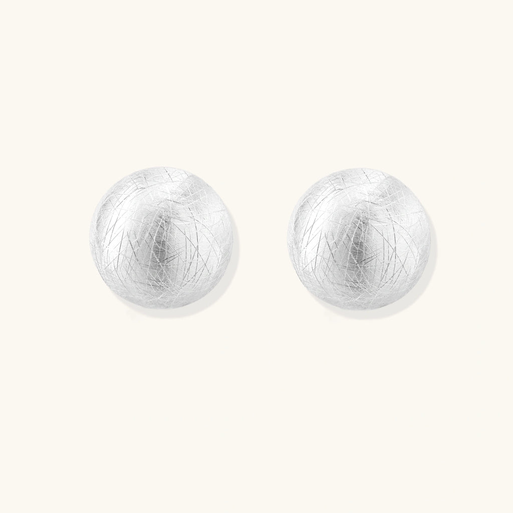 Brushed silver dome earrings in 925 sterling silver with post and omega clip backing, sculptural dome 17.8mm by VAHN Jewels