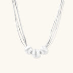 Brushed silver multi-strand necklace in 925 sterling silver with three sculptural brushed beads by VAHN Jewels