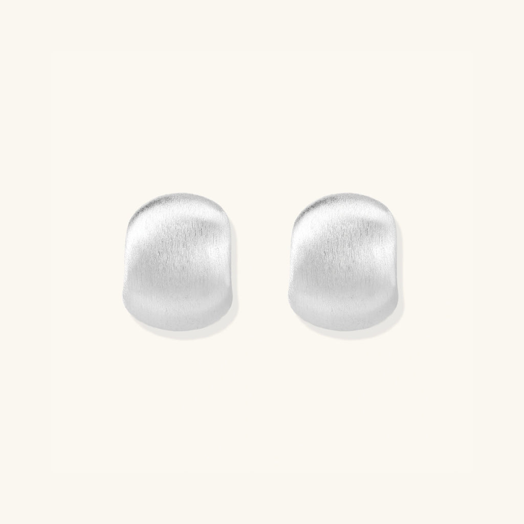 Brushed silver pebble stud earrings in solid 925 sterling silver, front view | VAHN Jewels