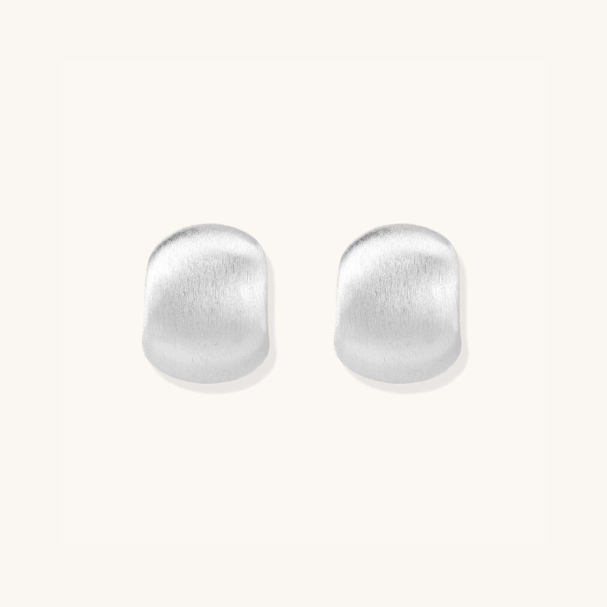 Brushed silver pebble stud earrings in solid 925 sterling silver, front view | VAHN Jewels