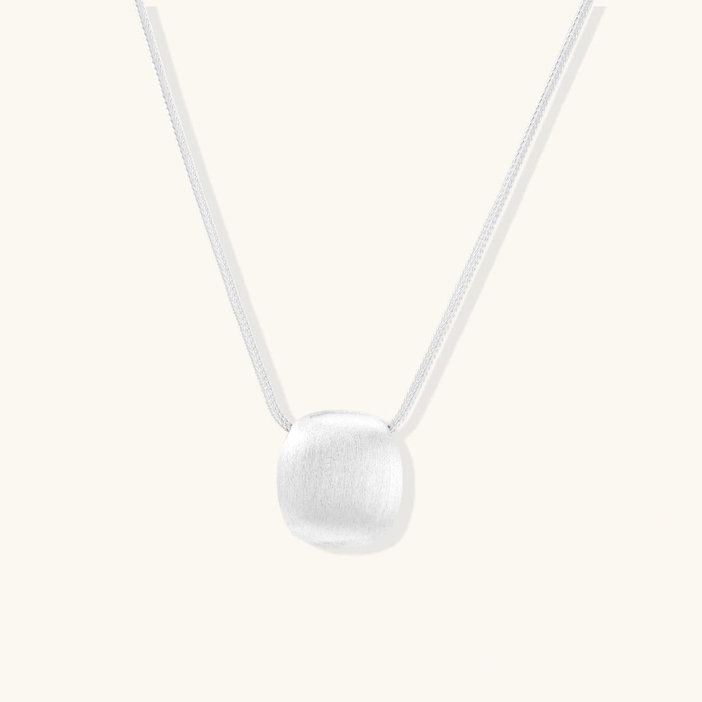 Brushed silver sphere necklace in 925 sterling silver with sculptural orb pendant on double snake chain by VAHN Jewels