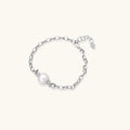 Chunky pearl bracelet with 11mm freshwater pearl on bold rhodium-plated 925 silver link chain, front view | VAHN Jewels