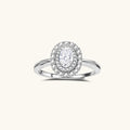 Double halo moissanite promise ring in 925 sterling silver with pave band, front view | VAHN Jewels