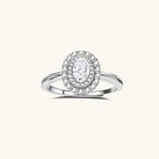 Double halo moissanite promise ring in 925 sterling silver with pave band, front view | VAHN Jewels