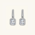 Emerald cut moissanite drop earrings in 925 sterling silver with double row pave huggie hoop and 1ct VVS1 moissanite by VAHN Jewels