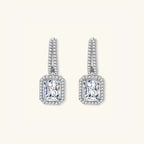 Emerald cut moissanite drop earrings in 925 sterling silver with double row pave huggie hoop and 1ct VVS1 moissanite by VAHN Jewels