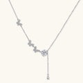  Flutter Dreams moissanite lariat necklace in 925 sterling silver with three pave butterfly charms and 1ct VVS1 moissanite pendant by VAHN Jewels