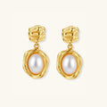 Golden bloom pearl drop earrings in 18K gold-plated 925 sterling silver with freshwater pearl in sculpted gold setting by VAHN Jewels