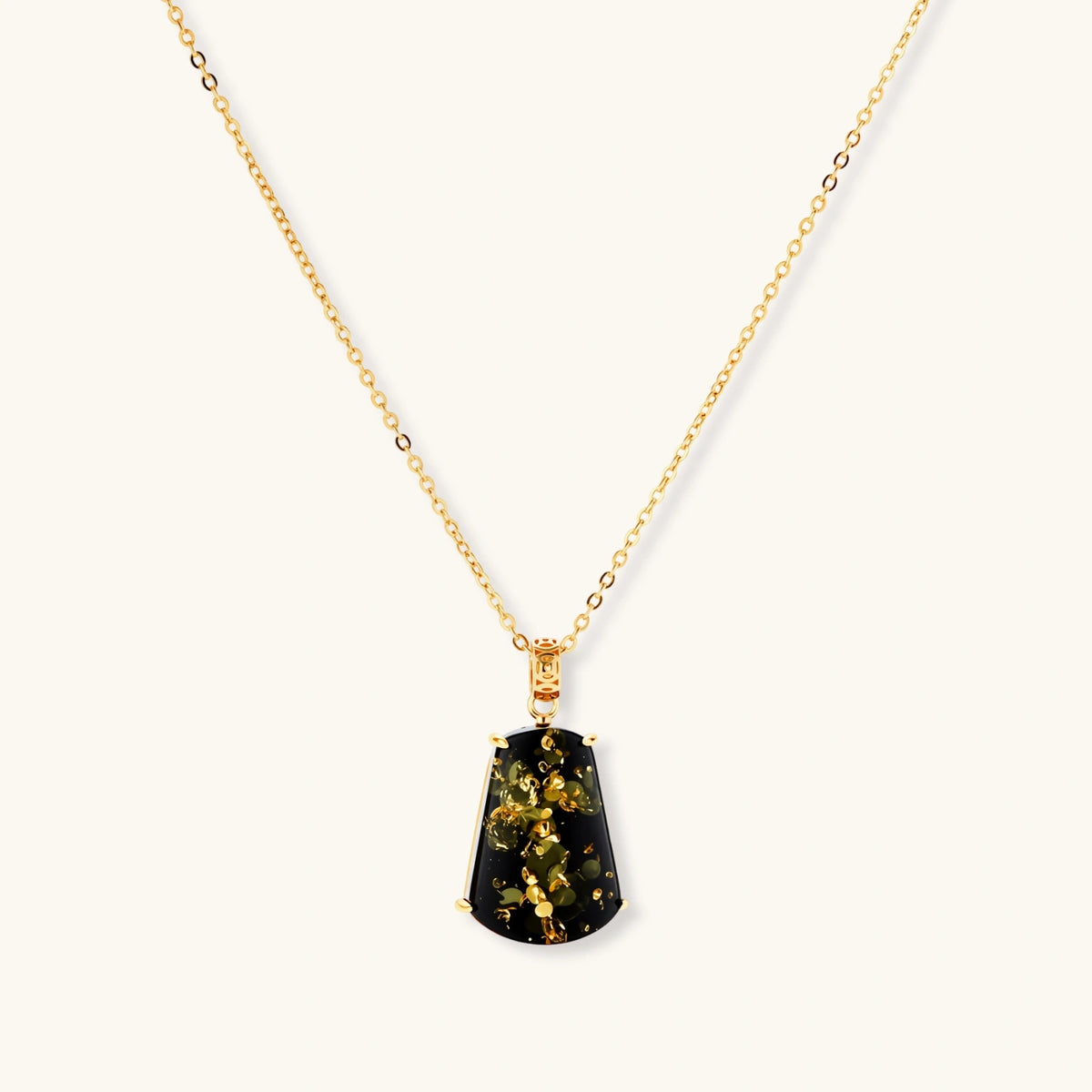 Green amber cabochon pendant necklace in 18K gold-plated 925 sterling silver | VAHN Jewels