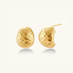 Close-up pair of hammered gold huggie earrings showing faceted texture in 18K gold-plated 925 silver by VAHN Jewels