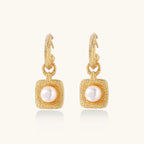Gold vermeil pearl drop earrings with freshwater pearl in hammered 24K gold over 925 sterling silver, front view | VAHN Jewels