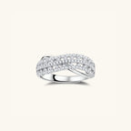 Infinity crossover pave ring in 925 sterling silver with moissanite, front view | VAHN Jewels