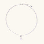 Circle view of lavender pearl crystal necklace showing freshwater pearl strand and geometric drop pendant by VAHN Jewels