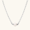 Luna Pearl Chain necklace in rhodium-plated 925 sterling silver with single 10mm freshwater pearl solitaire by VAHN Jewels