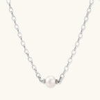 Luna Pearl Chain necklace in rhodium-plated 925 sterling silver with single 10mm freshwater pearl solitaire by VAHN Jewels