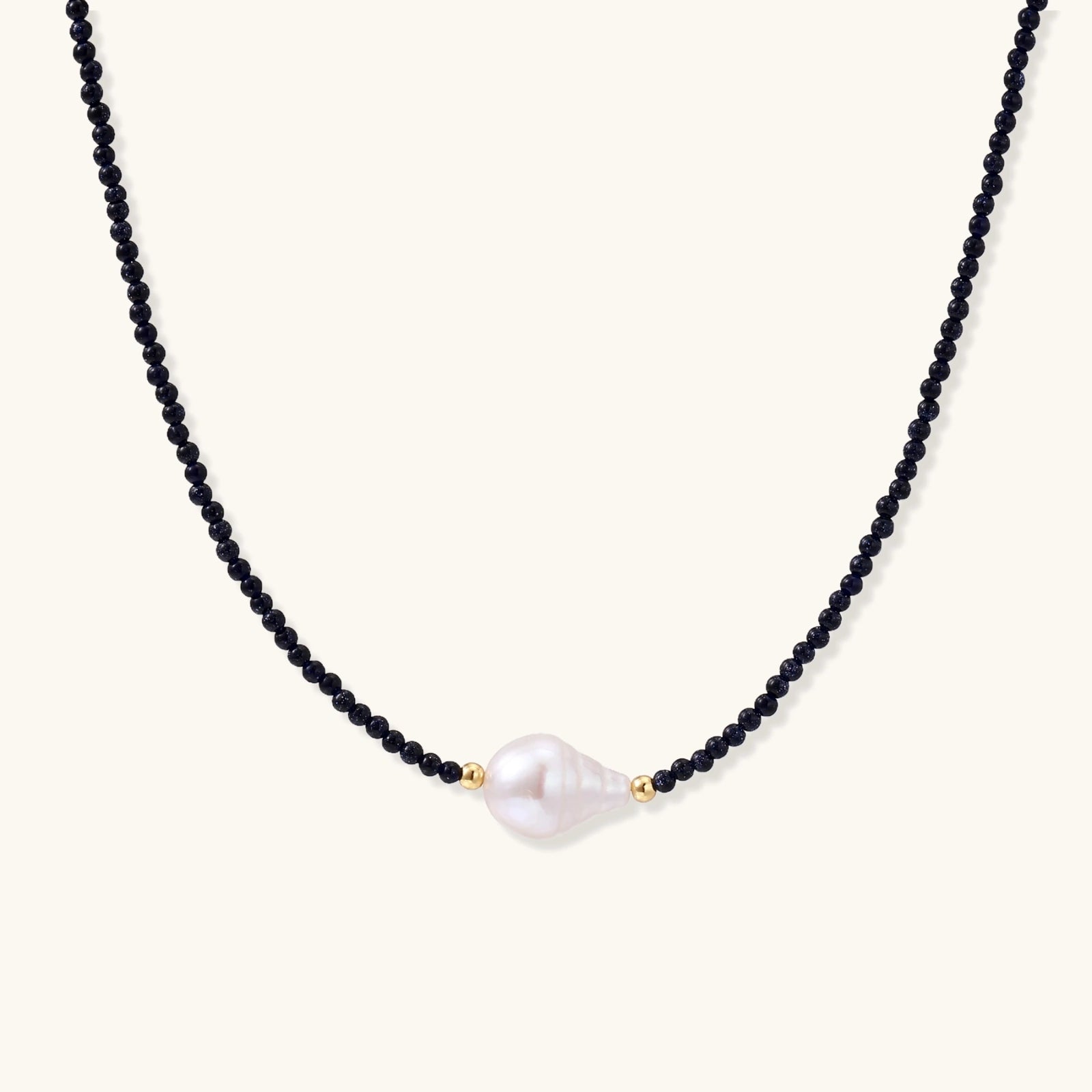 Midnight pearl gold vermeil necklace with baroque freshwater pearl and blue sandstone beads