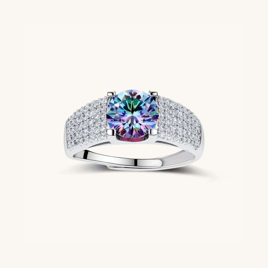 2-carat moissanite cocktail ring in 925 sterling silver with pave band, front view | VAHN Jewels