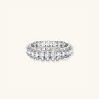 Moissanite eternity band ring in 925 sterling silver set all around with moissanite, front view | VAHN Jewels