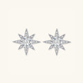 Moissanite star stud earrings in 925 sterling silver with brilliant moissanite center, front view | VAHN Jewels