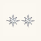 Moissanite star stud earrings in 925 sterling silver with brilliant moissanite center, front view | VAHN Jewels