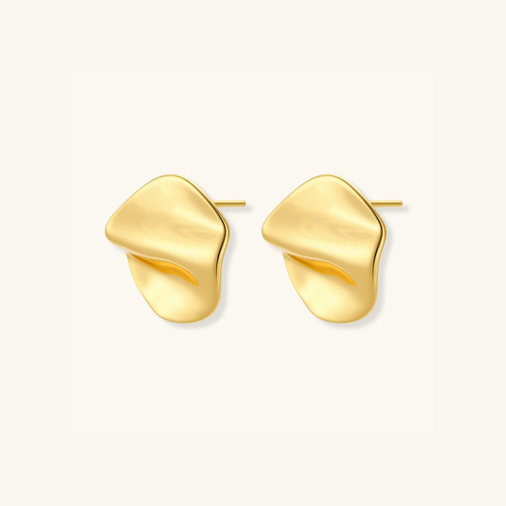 Pair of organic sculptural gold statement studs in 925 sterling silver