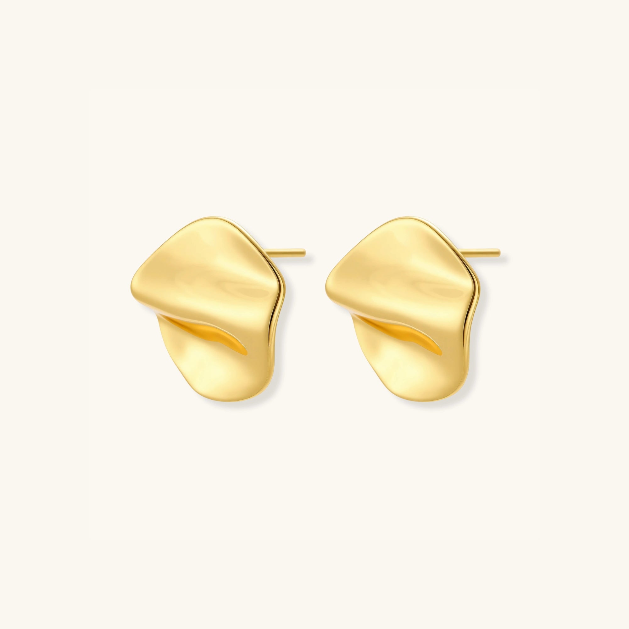 Pair of organic sculptural gold statement studs in 925 sterling silver