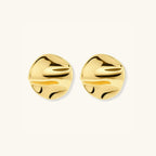 Gold statement stud earrings in 18K gold-plated 925 sterling silver, organic sculpted shape, front view | VAHN Jewels