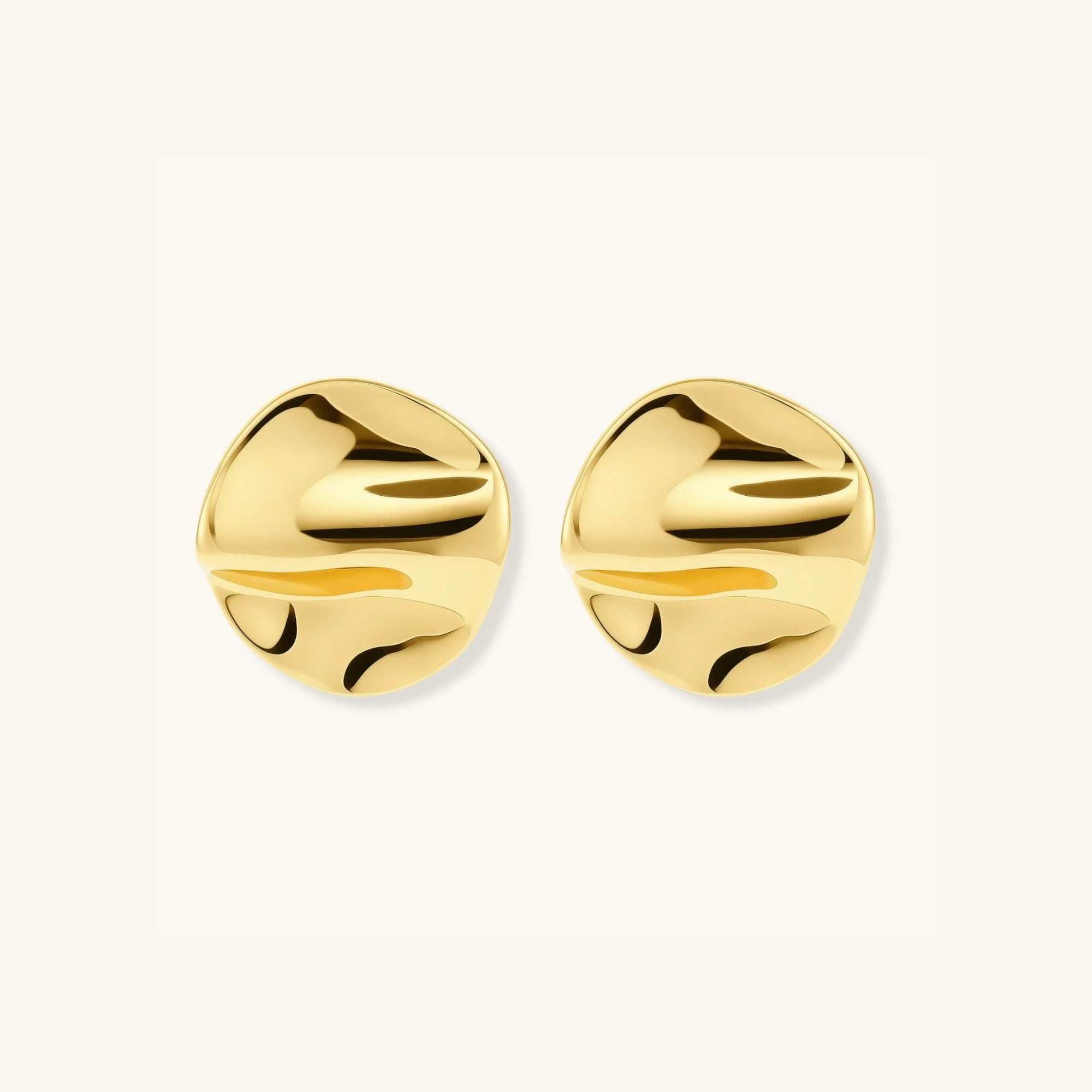Gold statement stud earrings in 18K gold-plated 925 sterling silver, organic sculpted shape, front view | VAHN Jewels