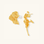 Gold sculptural asymmetrical stud earrings in 18K gold-plated 925 sterling silver with freshwater pearl, front view | VAHN Jewels
