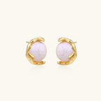 Pair of gold vermeil freshwater pearl stud earrings, organic molten frame