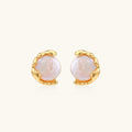 Gold vermeil pearl stud earrings with freshwater pearl in molten 18K gold over 925 sterling silver, front view | VAHN Jewels