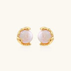Gold vermeil pearl stud earrings with freshwater pearl in molten 18K gold over 925 sterling silver, front view | VAHN Jewels