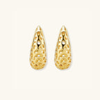 Openwork gold dome hoop earrings in 14K gold-plated 925 sterling silver with intricate lattice cutout design by VAHN Jewels
