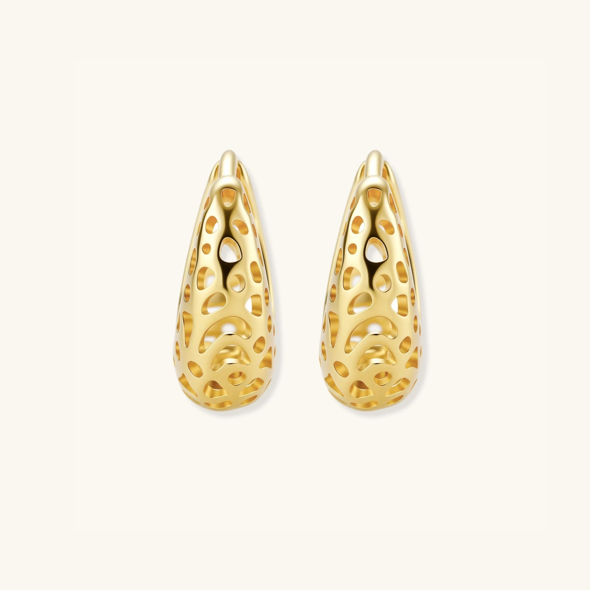 Openwork gold dome hoop earrings in 14K gold-plated 925 sterling silver with intricate lattice cutout design by VAHN Jewels