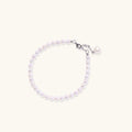 Pearl beaded bracelet with freshwater pearls and pearl charm in rhodium-plated 925 sterling silver, front view | VAHN Jewels