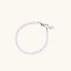 Pearl beaded bracelet with freshwater pearls and pearl charm in rhodium-plated 925 sterling silver, front view | VAHN Jewels