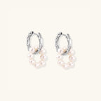 Pair of pearl cluster huggie hoop earrings with freshwater pearl ring in 925 sterling silver