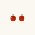 Red agate stud earrings in 18K gold vermeil over 925 sterling silver with cubic zirconia accent, front view | VAHN Jewels